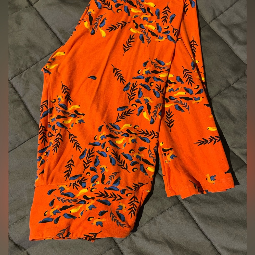 Lularoe one size leggings orange background with birds like new